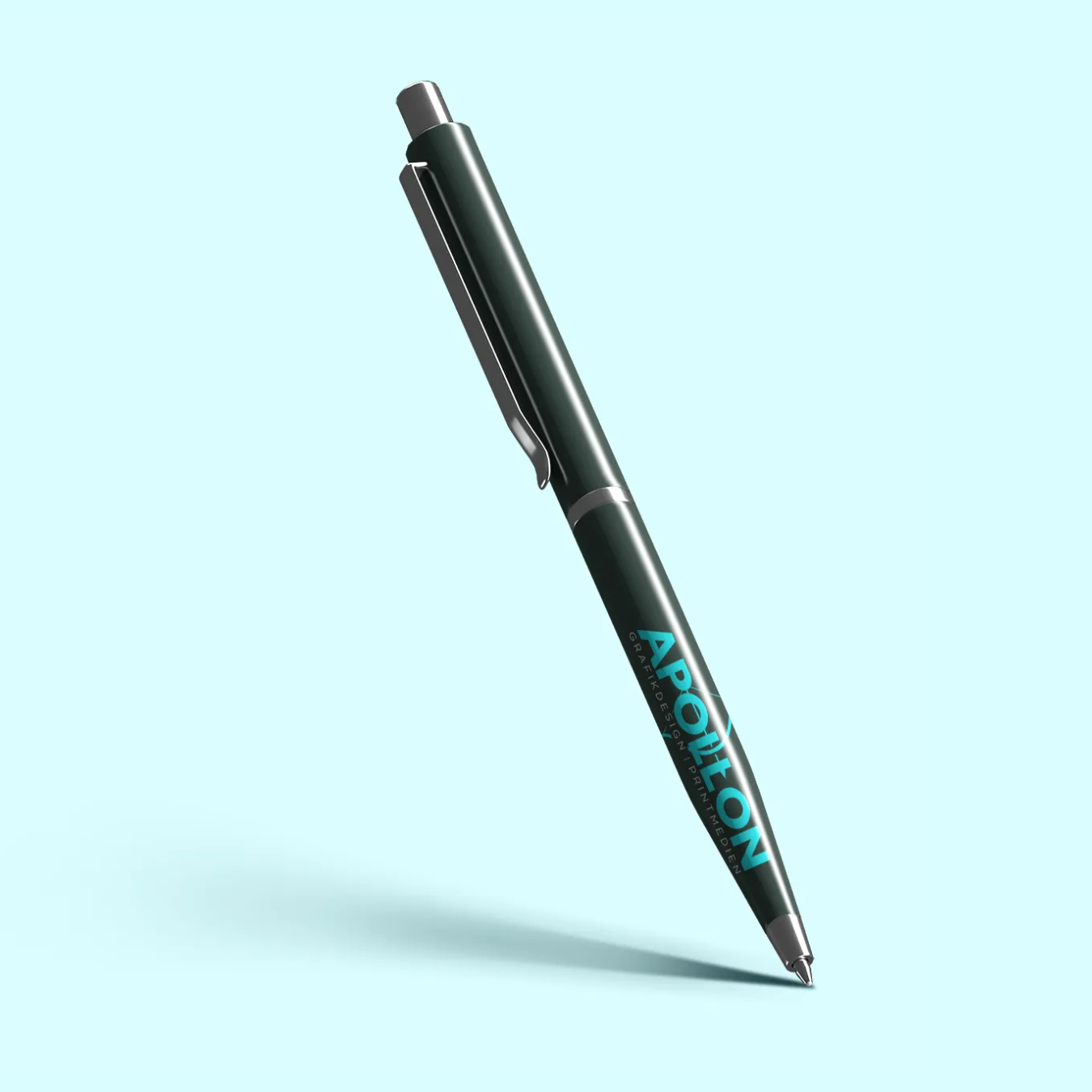 Kugelschreiber mit Apollon Logo in Cyan